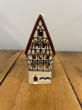 VTG 1993 Ursula Leyk Lichthaus German Tea Light House, Blue Trim, Signed