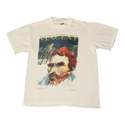 Vintage Vincent Van Gogh T-Shirt Gr. L weiß 1992 Self Portrait Art Grafik