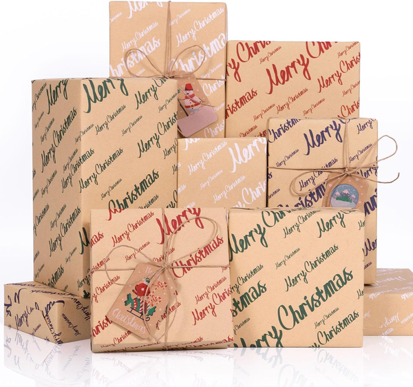 Geschenkpapier Weihnachten, 8 Blatt Kraftpapier Weihnachten Mit GeschenkanhäNger-image