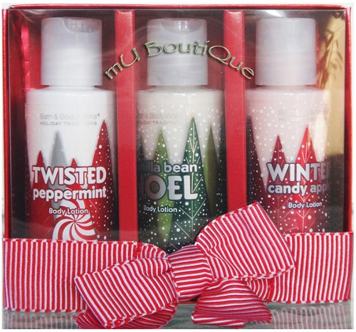 1 BATH BODY WORKS TRIO MINI LOTION APPLE CRANBERRY FIG PEPPERMINT NOEL GIFT SET - Picture 4 of 4