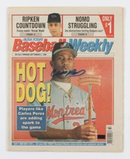 CARLOS PEREZ MONTREAL EXPOS SIGNED USA TODAY BASEBALL WEEKLY NEWSPAPER MAGAZINE 
