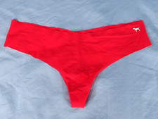 VTG Victoria's Secret Pink RED THONG PANTIES Invisible Edge No Show DOG LOGO L
