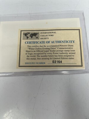 princess diana white chiffon evening dress stamp Princess Diana White Chiffon Evening Dress Commemorative Stamp Of Togo COA