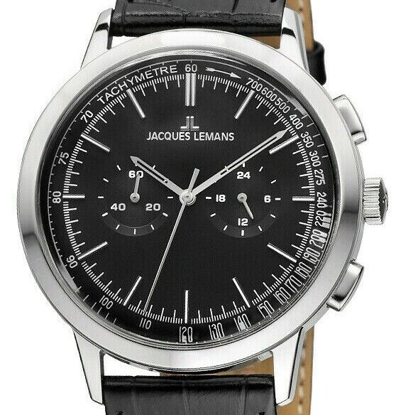 Jacques Lemans Classic Retro Herren-Armbanduhr Chronograph Lederband N-204A NEU