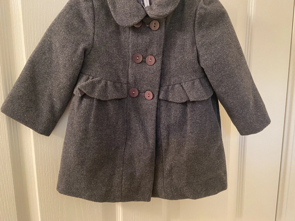 Abrigo Mayoral Chic Mezcla Lana Guisante Gris Detalle Volantes Bebé Niñas Talla 9 Meses Foto 3 de 4