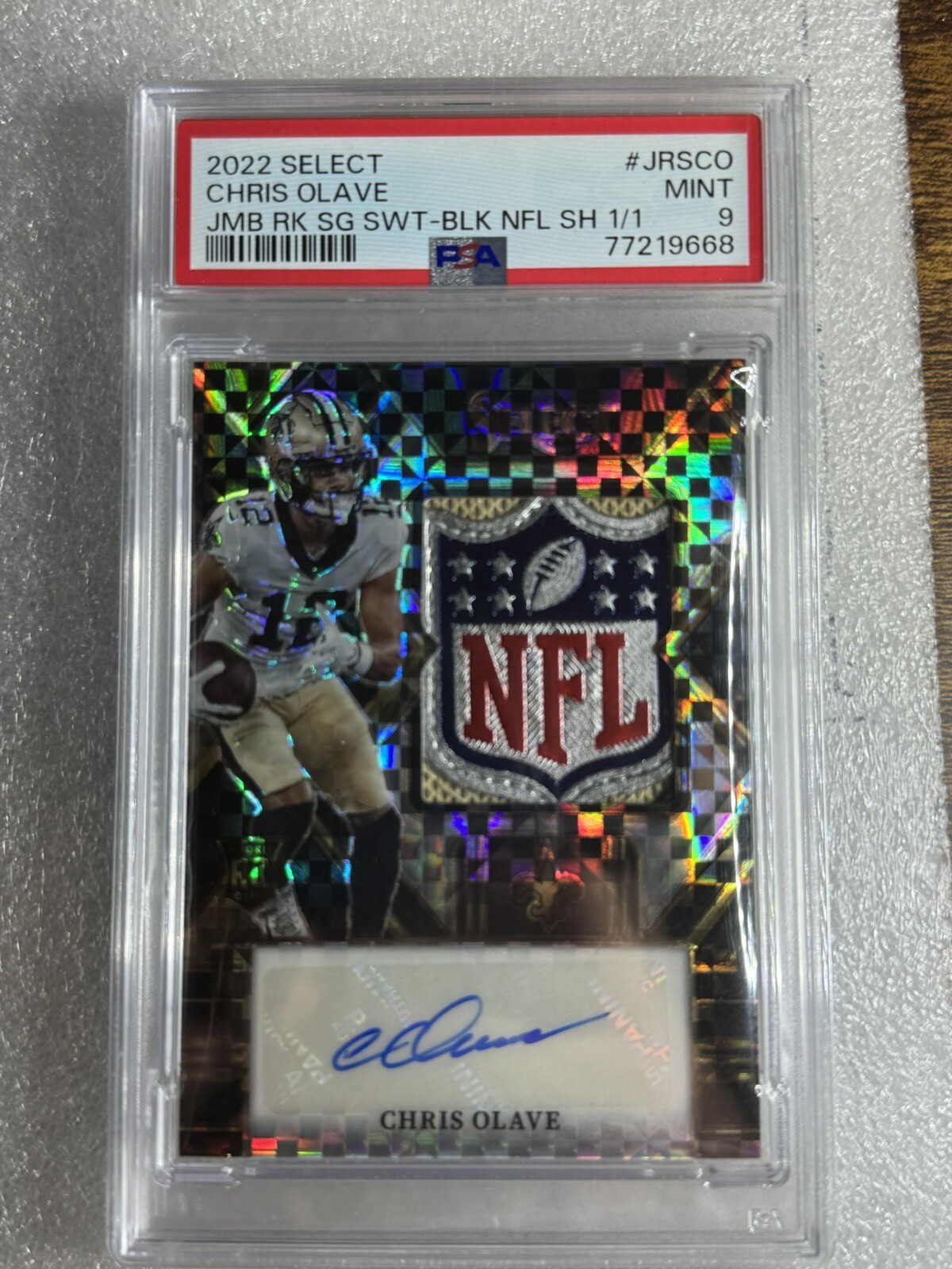 Chris Olave Panini Select Jumbo Rookie Signature Swatch #JRSCO Black NFL Shield Prizm 1/1