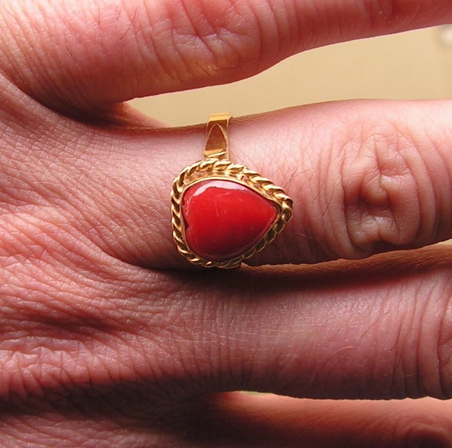 HUGE Ring Coral RED HEART VERY BIG GENUINE Silver Gold  8 BEAUTIFUL ONE - Image 4 of 4
