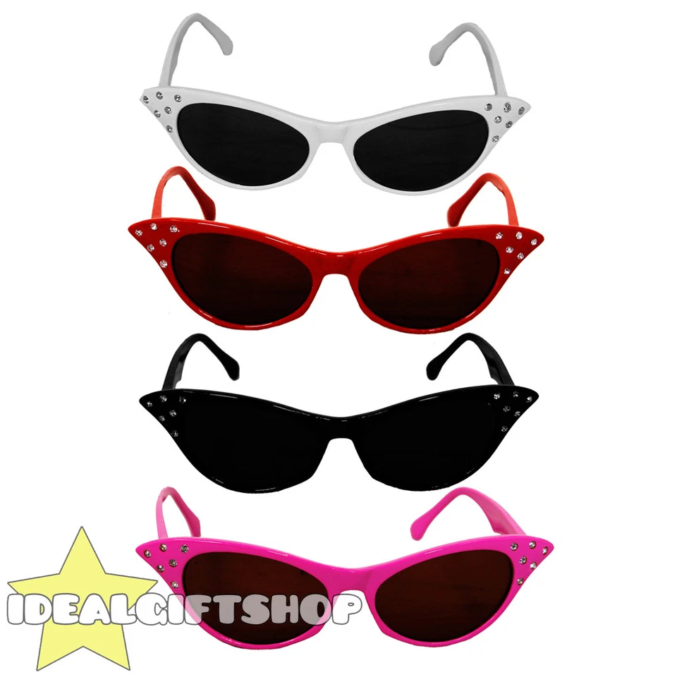 I LOVE FANCY DRESS ADULTS 1950'S GLASSES PINK RED WHITE BLACK LADIES FANCY DRESS ROCK N ROLL RETRO