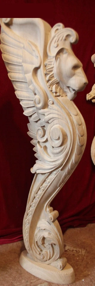 Escadas de madeira decoração de carvalho, estátua de grifo esculpida exclusiva, elemento decorativo. - Imagem 2 de 4