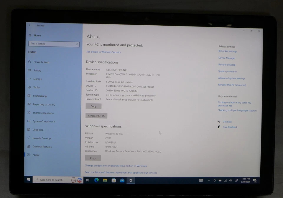 Microsoft Surface pro 7, 12.3", Black, i5, 8GB, 256GB- Touch issue, **Read Des** - Image 3 of 4