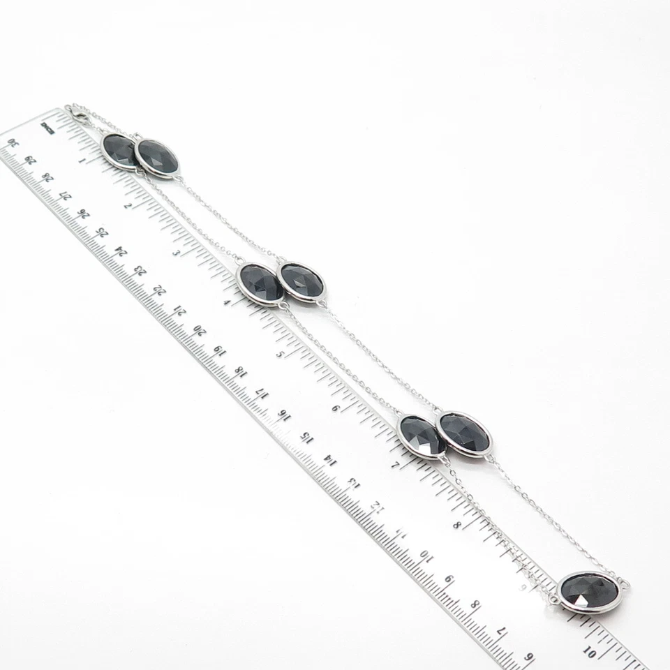 925 Sterling Silver Real Oval-Cut Black Spinel Flat Cable Chain Necklace 20" Foto 2 de 4
