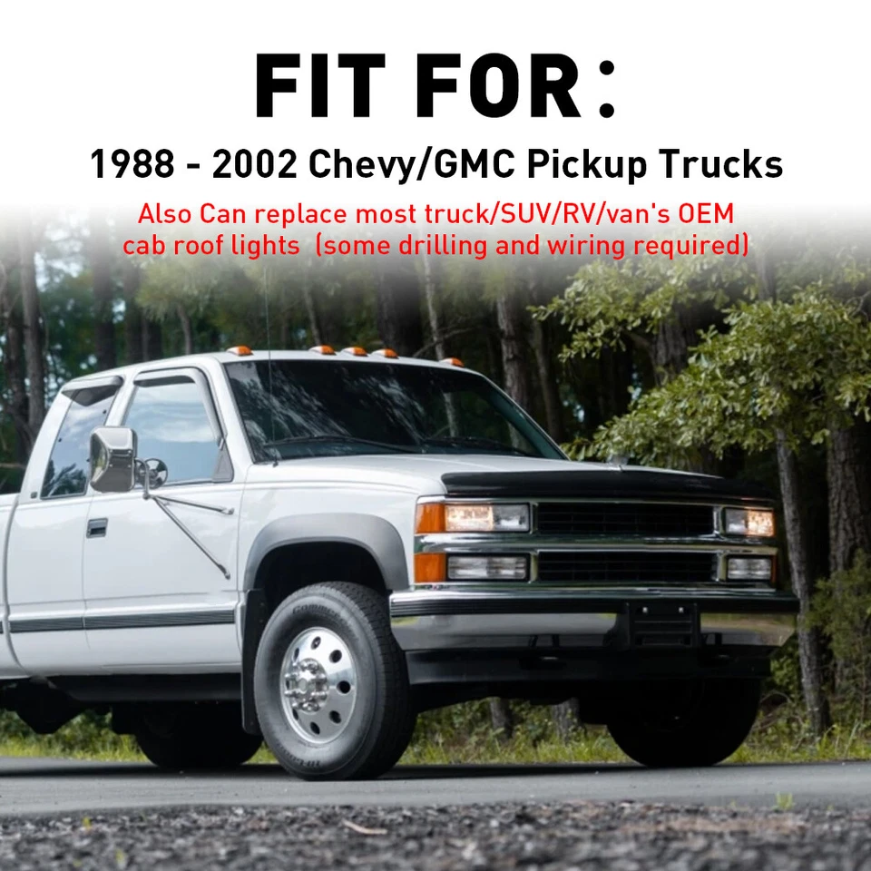 PARA 1988-2002 CHEVY GMC LUZ DE TETO DE CORRIDA MARCADOR DE CABINE TAMPA ÂMBAR LÂMPADA SUPERIOR 5 PEÇAS - Imagem 2 de 4