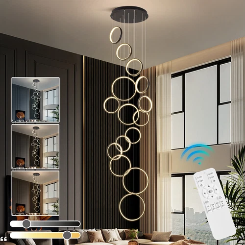 Stair Chandelier Lighting LED Lamp Hotel Black Pendant Light Home Ceiling Lights