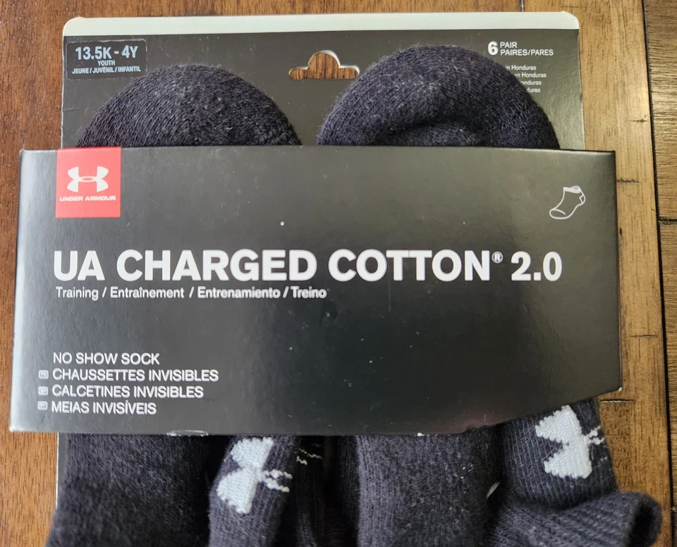 ПОД ARMOUR черный носки не показать молодежи UA 6 пара 13,5-4 Y заряженный хлопок новый - Изображение 3 из 4
