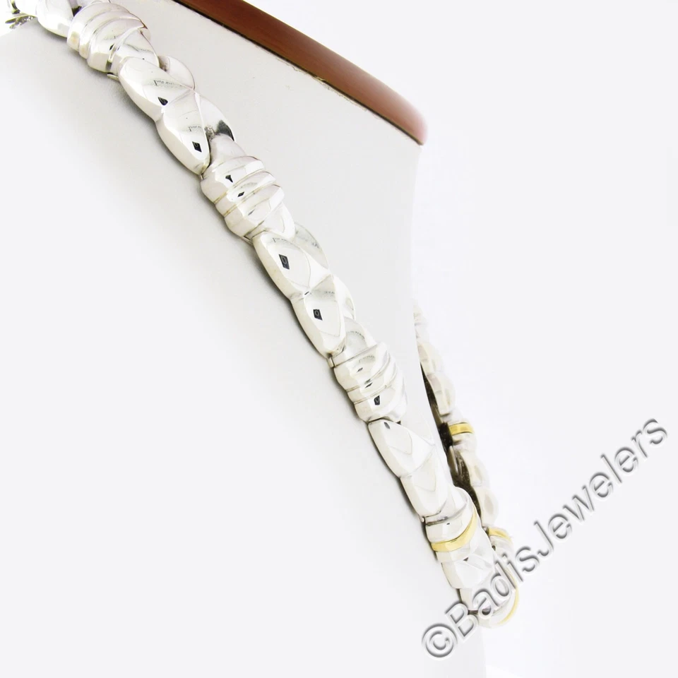 Designer Silver & 18K Gold Fancy Puffed "X" Circular Link 17.5" Collier Necklace - Image 4 of 4