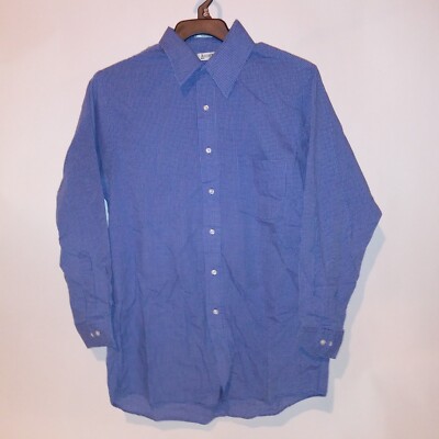 Arrow Mens Button Up Shirt Size 15.5 32/33 Blue Plaid Long Sleeve Collared