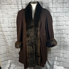 Vintage Mondi Brown Faux Fur Coat 100% Polyester Women's 34 Made In Hong Kong
