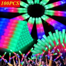 100 PCS LED Foam Glow Sticks Colorful Flashing Glow in Dark Party Supplies