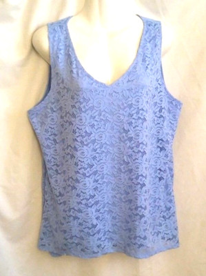 NEW WOMEN'S ELLEN TRACY COMPANY BLUE LINED LACE SLEEVELESS TANK TOP XL $69 BNWT