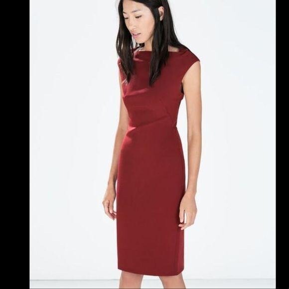 zara red fitted dress ZARA - Red Bodycon Mini Dress S (4-6) New