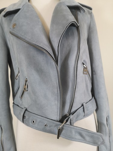 Zara Basic Outerwear Suede Cropped Jacket Blue Size M - Picture 12 of 15