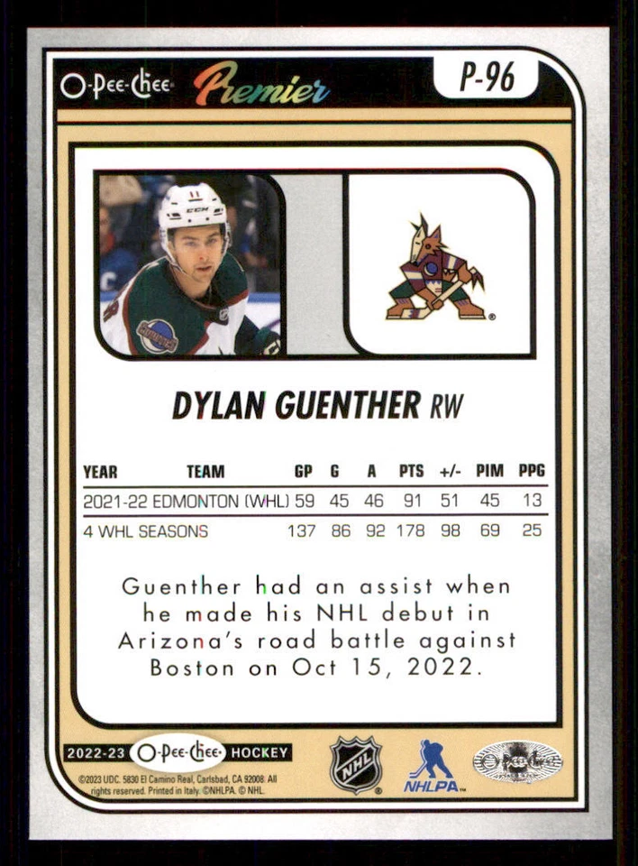 2022-23 O-Pee-Chee OPC Premier #P96 Dylan Guenther - Image 2 of 2