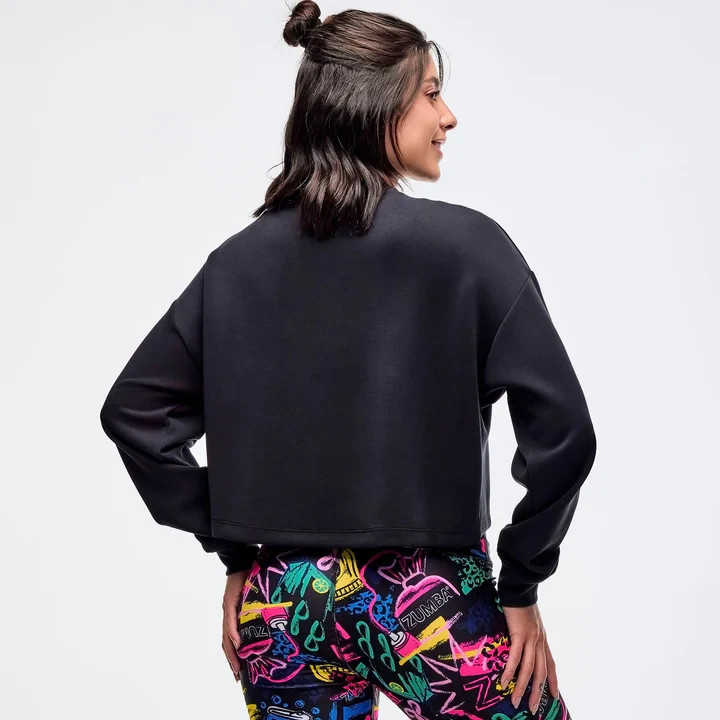 Zumba Sizzlin' Long Sleeve Oversized Crop Top - Bold Black ~XS  S  M  L  XL ~New
