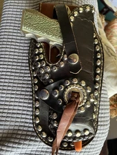 Vintage Hubley Army Colt .45 Cast Toy Cap Gun With Holster, White Grips