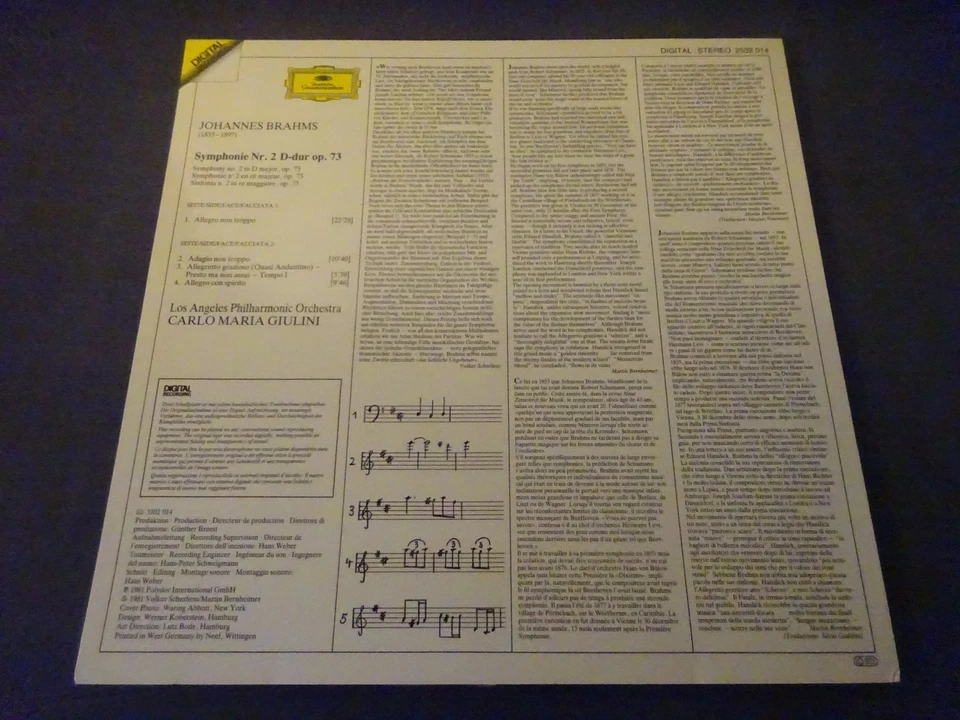 NM BRAHMS - SYMPHONY NO 2 LP, Los Angeles P/O, Carlo Maria Giulini, DG 2532 014 - Image 2 of 4