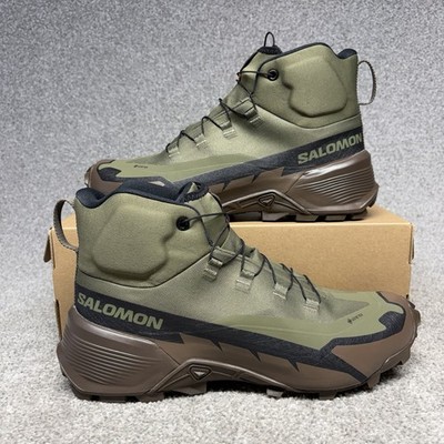 Salomon Cross Hike Tracker GTX Hiking Boots Shoes Mens 11.5 Green Brown Gore-Tex