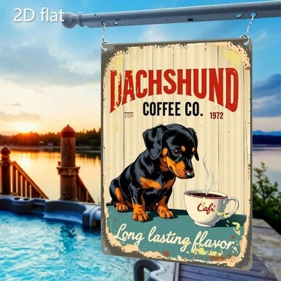 Dachshund Coffee Retro Metal Sign Cute Dog Kitchen Vintage Wall Decor 8x12in