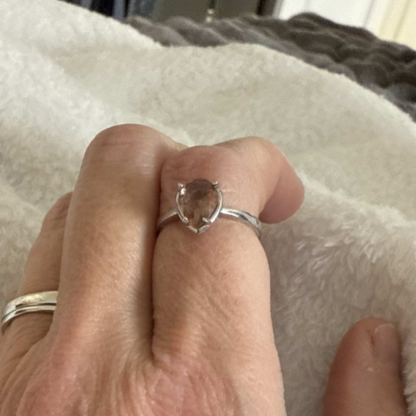 Silver Solitaire Ring Pear-Shaped Light Pink Ston… - image 6