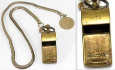 Vintage Brass Military Whistle – Marked “MILITARY" "MADE IN USA” w/ Chain & Fob