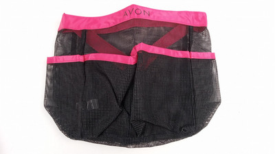 AVON Hair Caddy Black Pink Small handle mesh Bag Organizer Travel Cosmetic