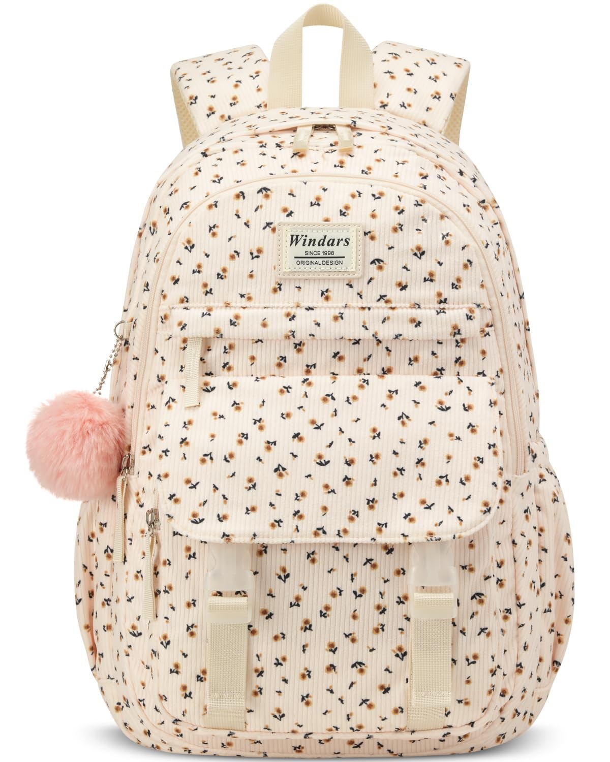 Cute Corduroy School Backpack for Teens with 15.6 Inch Laptop Compartment