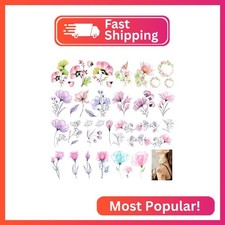 Casciybo 10Sheets Flower Temporary Tattoos for Women, Fake Watercolor Rose Lily