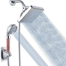 Voolan High Pressure Rain Shower Head with Handheld Spray Square, Chrome