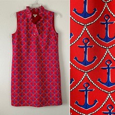 TALBOTS Nautical Shift Dress 14 Anchor & Rope Print Resort Cruise Preppy Novelty