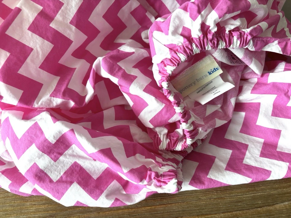 Sábana bajera Pottery Barn niños cuna niño rosa blanco Chevron algodón orgánico ajuste Foto 4 de 4
