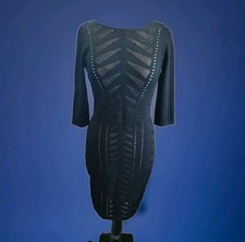 Black Dress Bodycon Nude Eyelet Cutout Knit M Mesh WhimsiGoth Witchy Dark Fairy