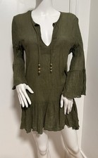 Vintage Eberjey Olive Green Gauze Coverup Dress M-L