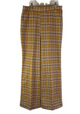 Deadstock Vintage 60s Womens 14 Yellow Plaid High Rise Wide Leg Cuffed Pants USA