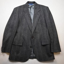 Vtg Pendleton 44L Gray Herrinbone 100 Wool Tweed Blazer Jacket Sport Coat