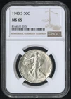 US Coin 1943-S Walking Liberty Half Dollar NGC Gem BU Silver NO RESERVE!