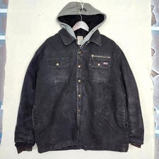 Distressed Dickies Black Duck Canvas Hooded Workwear Jacket Quilted Lining XL