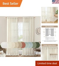 Natural Ivory Semi Sheer Linen Curtains 84 inch Long, Cream White Light Filte...