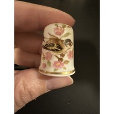 Souvenir Thimble Land's End Bird With Pink Flowers Bought In England