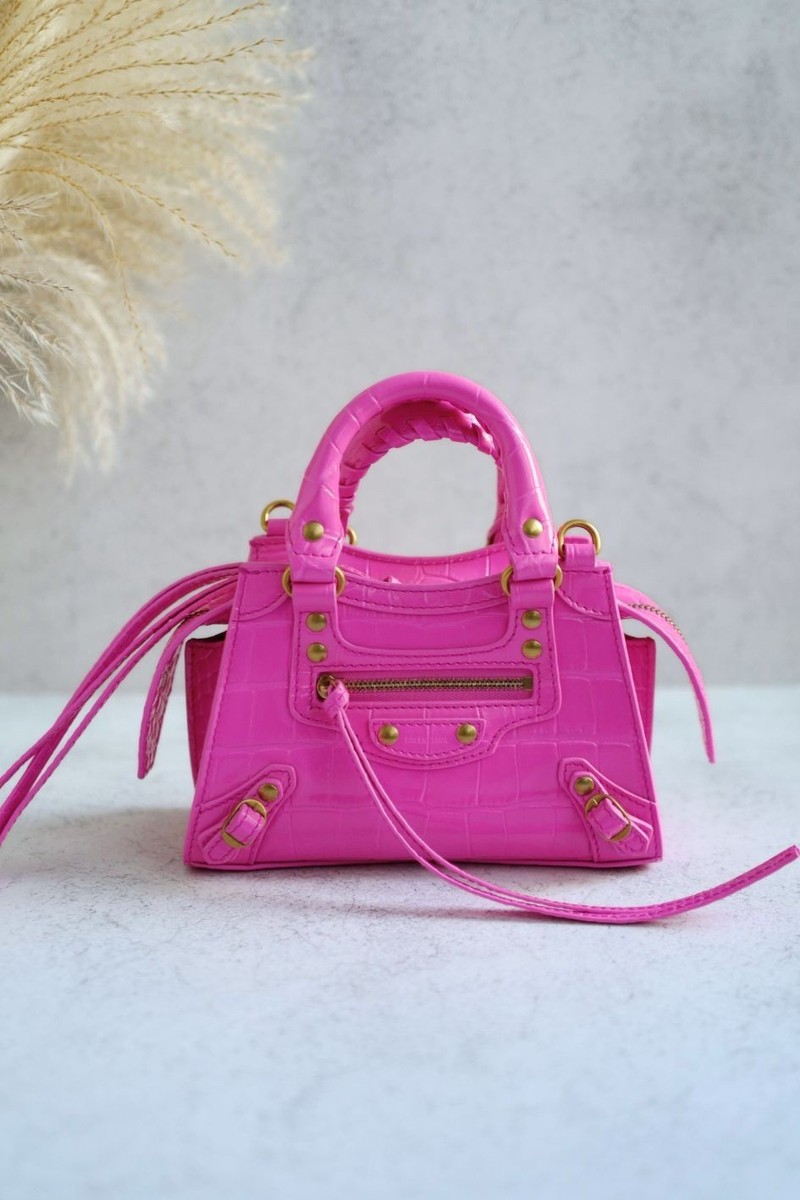 Balenciaga Neo Classic Nano Size In Bright Pink Croco Leather | eBay