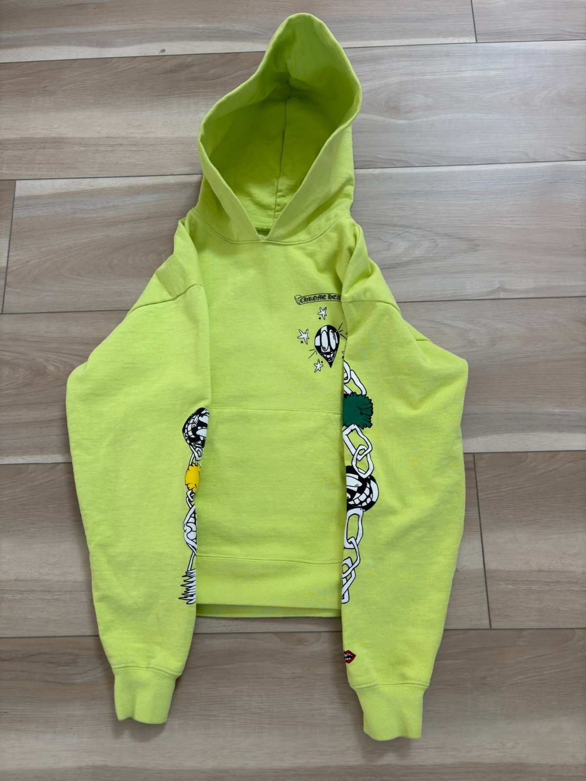 CHROME HEARTS CHAIN LINK MATTY BOY pullover LIME GREEN hoodie mens X-SMALL