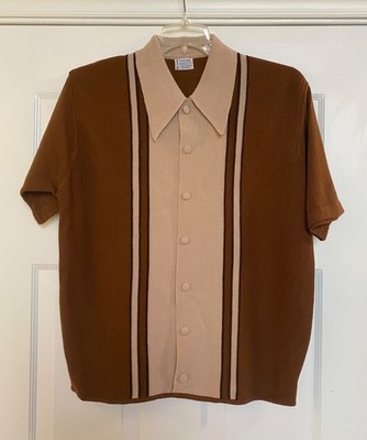 Vintage 60s Penneys Towncraft Button Up Sweater L Short Sleeve Loop Collar ~ EVC
